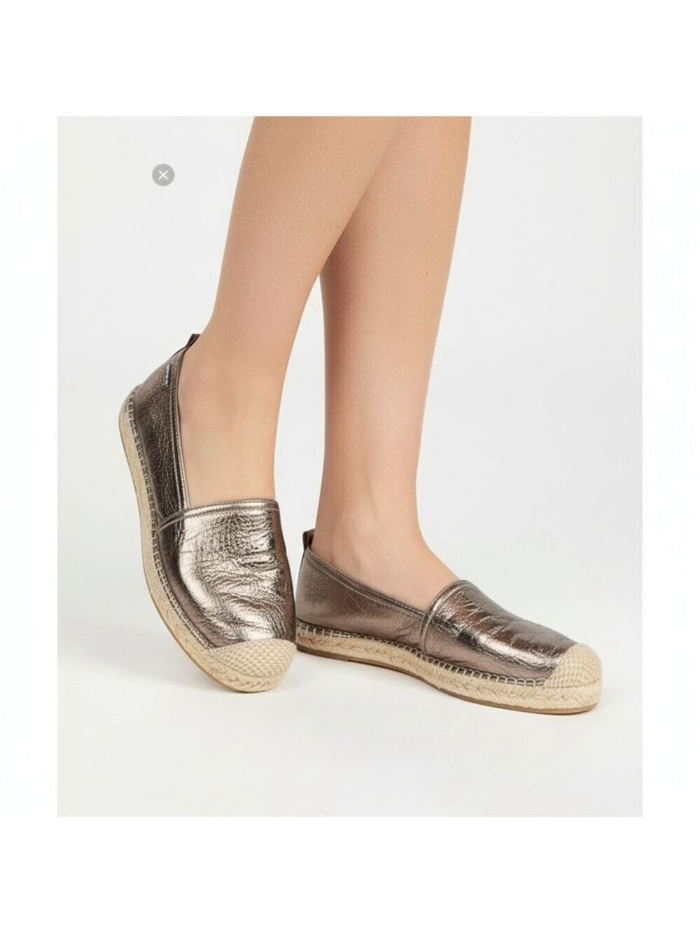 Stuart Weitzman Metallic Gunmetal Grey Leather Espadrille Flats Size 8.5